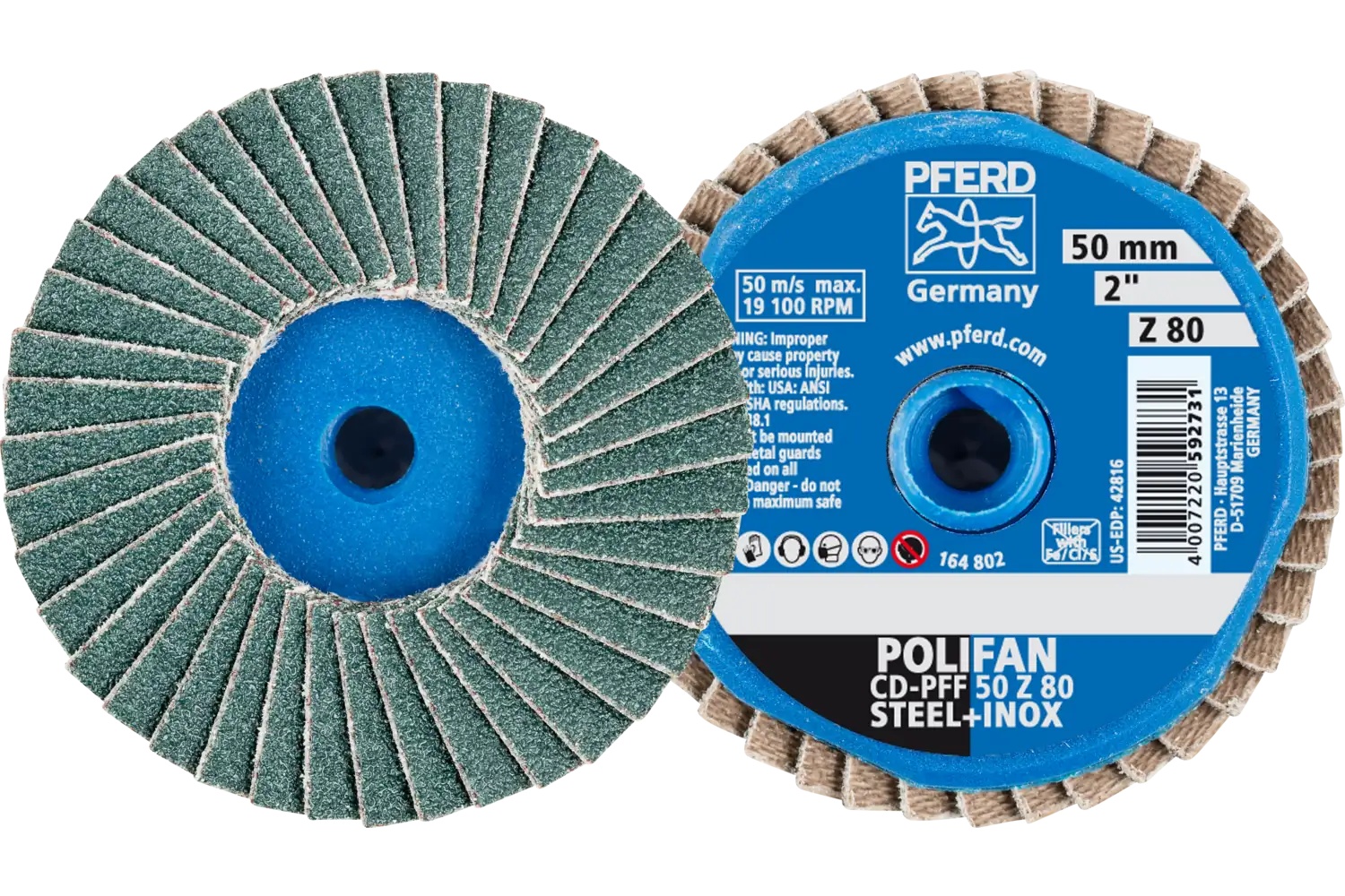 Picture of Pferd Mini Flap Disc, 2" Dia, Type CD, 80 Grit, Flat, Zirconia alumina